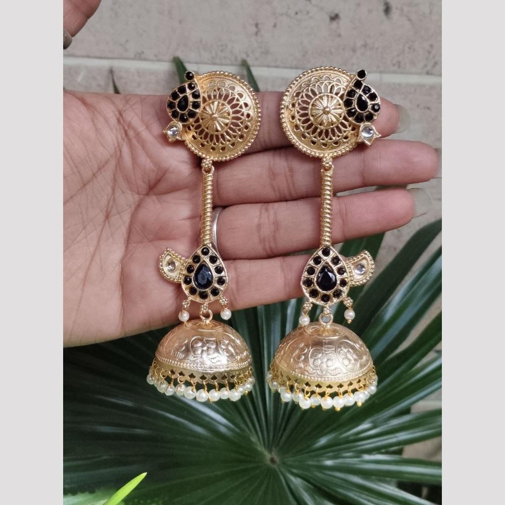 Maharani Jewels Designer Pota Stone Pearl Jhumki Earrings