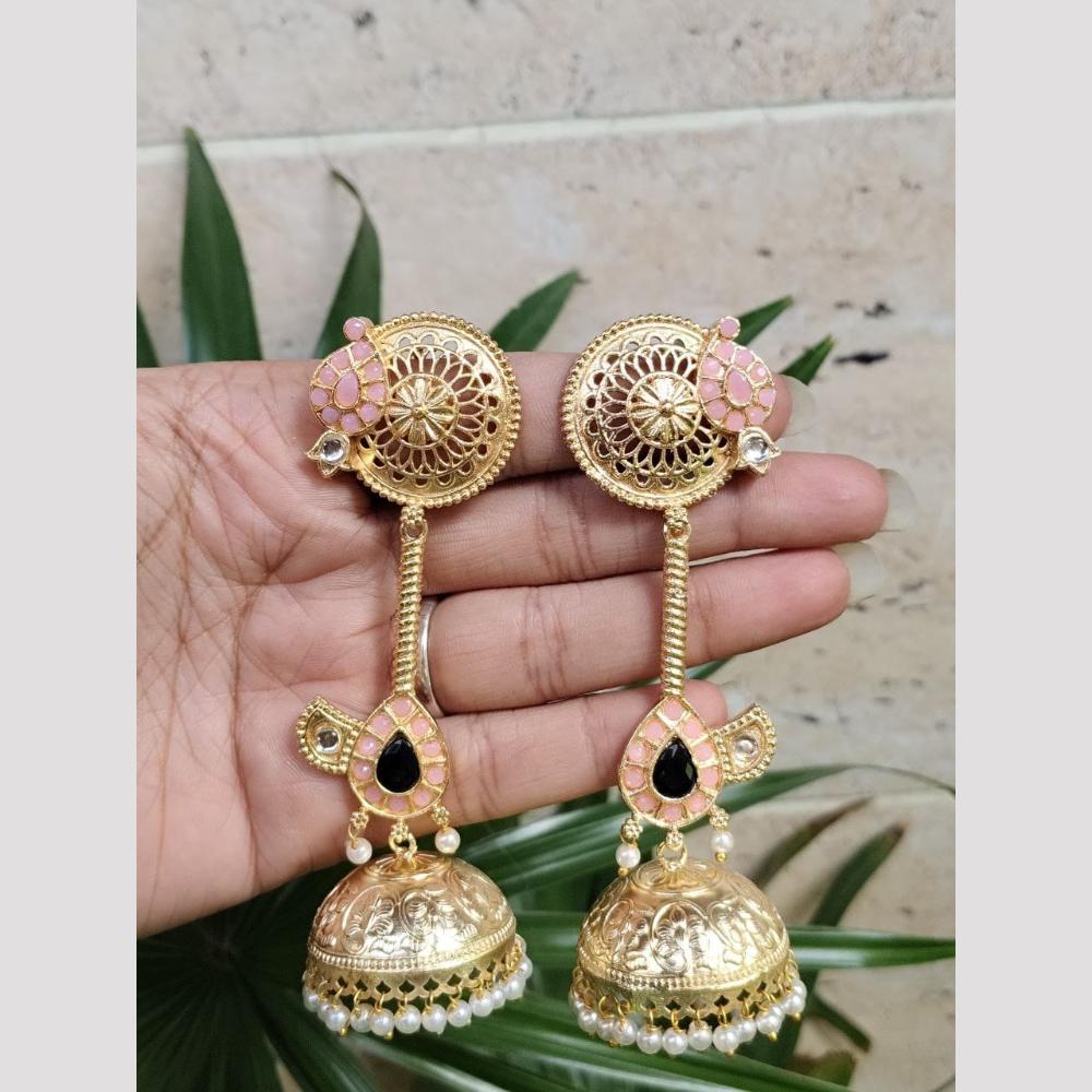Maharani Jewels Designer Pota Stone Pearl Jhumki Earrings