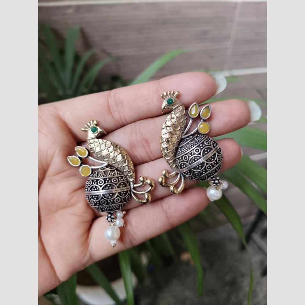 Maharani Jewels 2 Tone Plated Pota Stone And Pearl Dangler Earrings