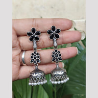 Maharani Jewels Oxidised Plated Ethnic Pota Stone And Pearl Jhumki Earrings
