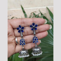 Maharani Jewels Oxidised Plated Ethnic Pota Stone And Pearl Jhumki Earrings