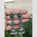Maharani Jewels Oxidised Plated Ethnic Pota Stone And Pearl Jhumki Earrings