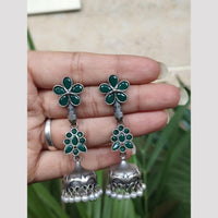 Maharani Jewels Oxidised Plated Ethnic Pota Stone And Pearl Jhumki Earrings
