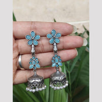 Maharani Jewels Oxidised Plated Ethnic Pota Stone And Pearl Jhumki Earrings