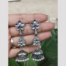 Maharani Jewels Oxidised Plated Ethnic Pota Stone And Pearl Jhumki Earrings