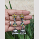 Maharani Jewels Oxidised Plated Ethnic Pota Stone And Pearl Jhumki Earrings