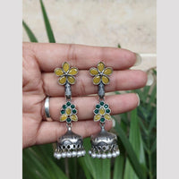 Maharani Jewels Oxidised Plated Ethnic Pota Stone And Pearl Jhumki Earrings