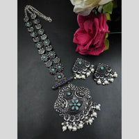 Maharani Jewels Oxidised Plated Heritage Pota Stone Pearl Long Necklace Set