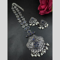 Maharani Jewels Oxidised Plated Heritage Pota Stone Pearl Long Necklace Set