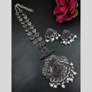 Maharani Jewels Oxidised Plated Heritage Pota Stone Pearl Long Necklace Set