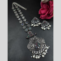 Maharani Jewels Oxidised Plated Heritage Pota Stone Pearl Long Necklace Set
