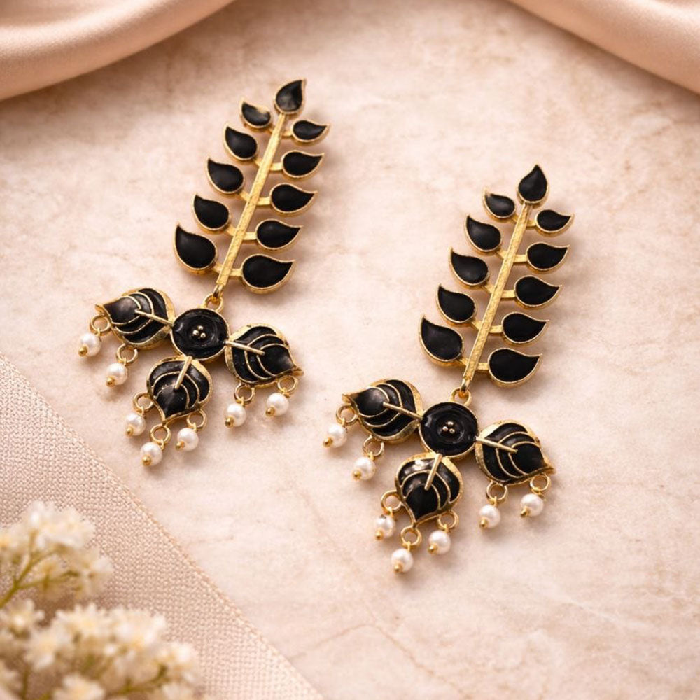 Maharani Jewels Elegance Pota Stone And Meenakari Pearl Dangler Earrings