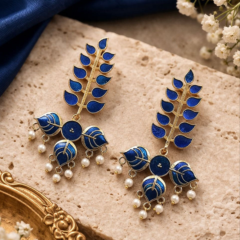 Maharani Jewels Elegance Pota Stone And Meenakari Pearl Dangler Earrings