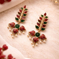 Maharani Jewels Elegance Pota Stone And Meenakari Pearl Dangler Earrings