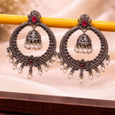 Maharani Jewels Oxidised Plated Grace Pota Stone And Pearl Jhumki Earrings