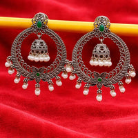Maharani Jewels Oxidised Plated Grace Pota Stone And Pearl Jhumki Earrings