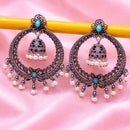 Maharani Jewels Oxidised Plated Grace Pota Stone And Pearl Jhumki Earrings