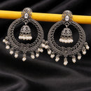 Maharani Jewels Oxidised Plated Grace Pota Stone And Pearl Jhumki Earrings