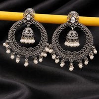 Maharani Jewels Oxidised Plated Grace Pota Stone And Pearl Jhumki Earrings