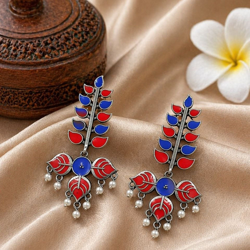 Maharani Jewels Oxidised Meenakari Pearl Dangler Earrings for Women