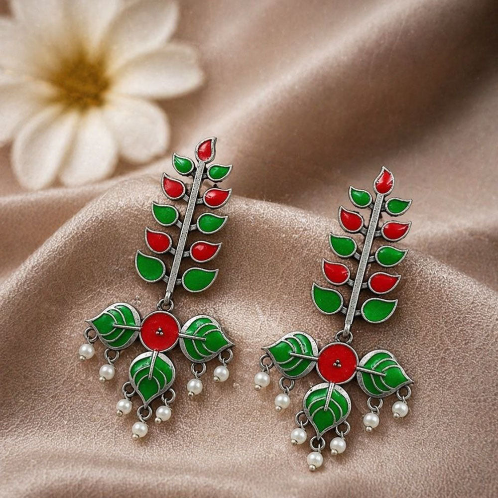 Maharani Jewels Oxidised Meenakari Pearl Dangler Earrings for Women