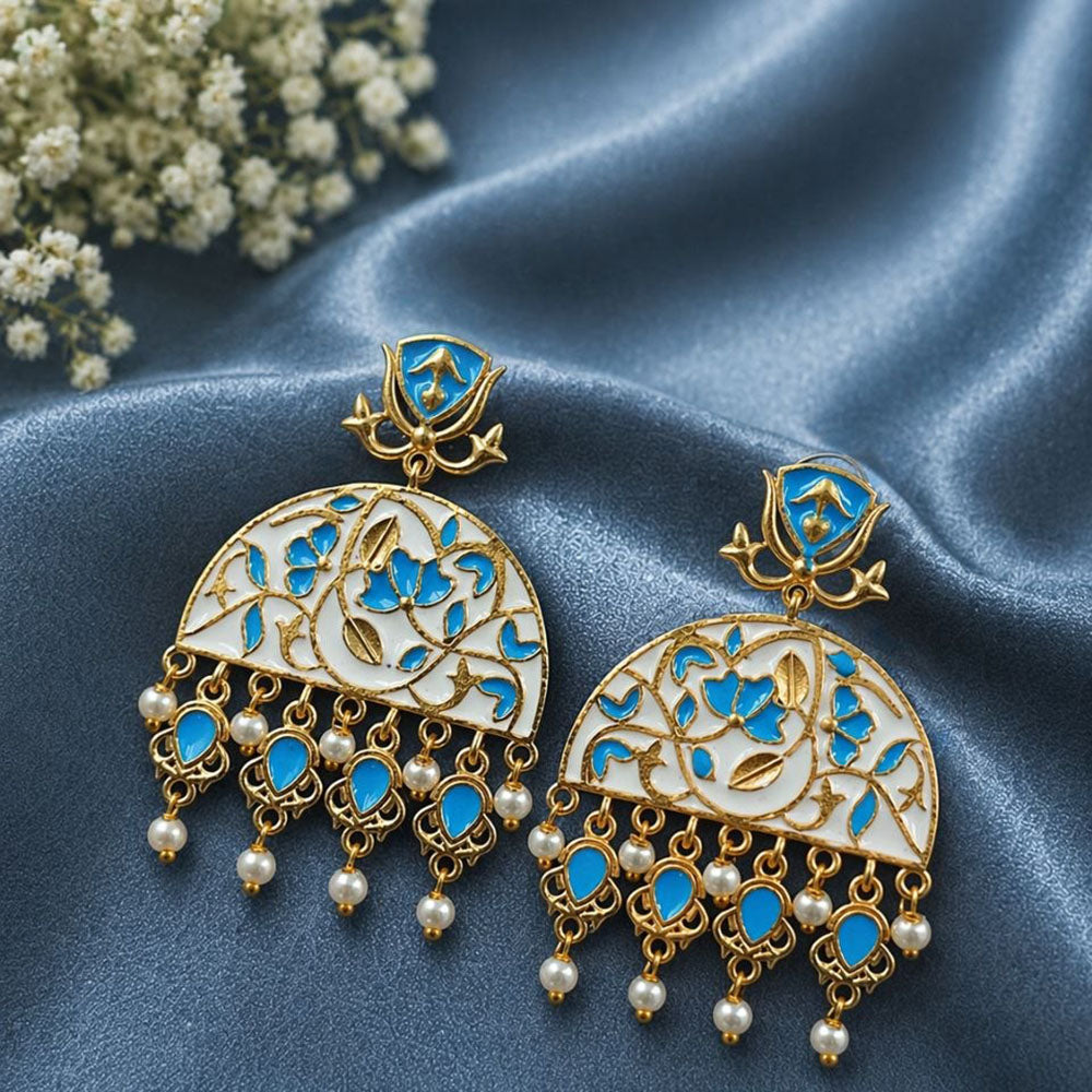 Maharani Jewels Oxidised Meenakari Pearl Dangler Earrings for Women