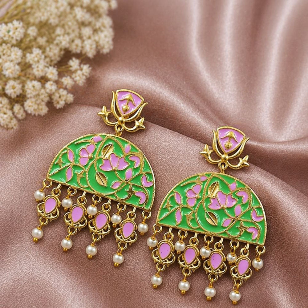 Maharani Jewels Oxidised Meenakari Pearl Dangler Earrings for Women