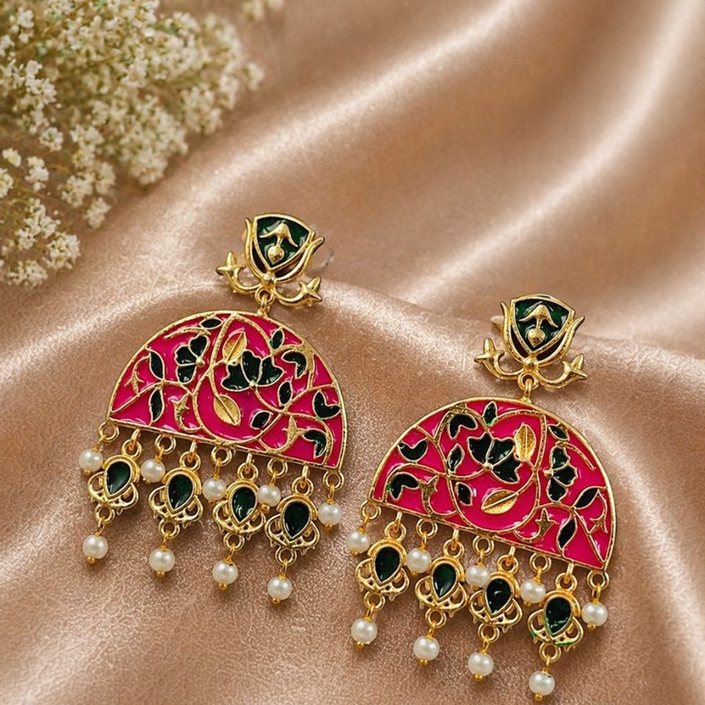 Maharani Jewels Oxidised Meenakari Pearl Dangler Earrings for Women