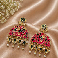 Maharani Jewels Oxidised Meenakari Pearl Dangler Earrings for Women