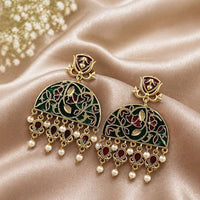 Maharani Jewels Oxidised Meenakari Pearl Dangler Earrings for Women