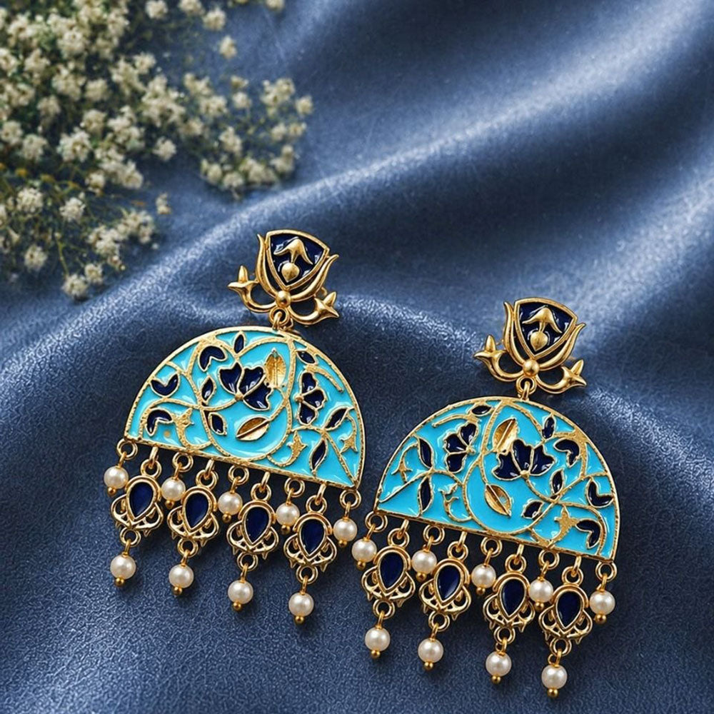 Maharani Jewels Oxidised Meenakari Pearl Dangler Earrings for Women