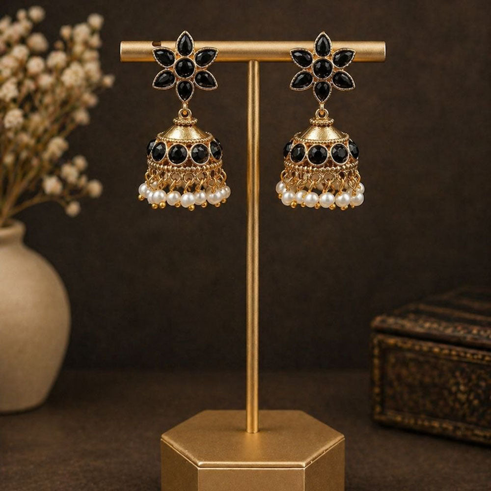 Maharani Jewels Classic Pota Stone Pearl Jhumki Earrings