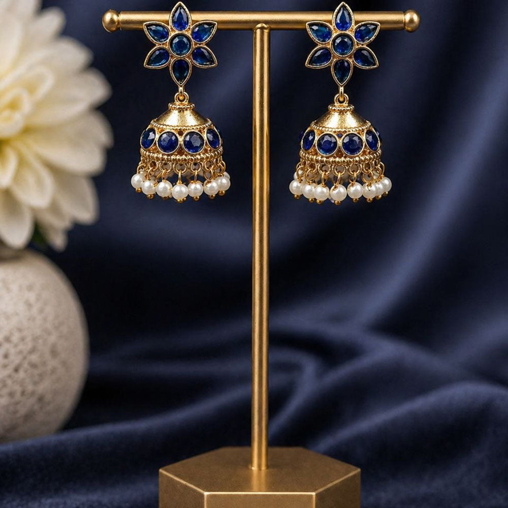 Maharani Jewels Classic Pota Stone Pearl Jhumki Earrings