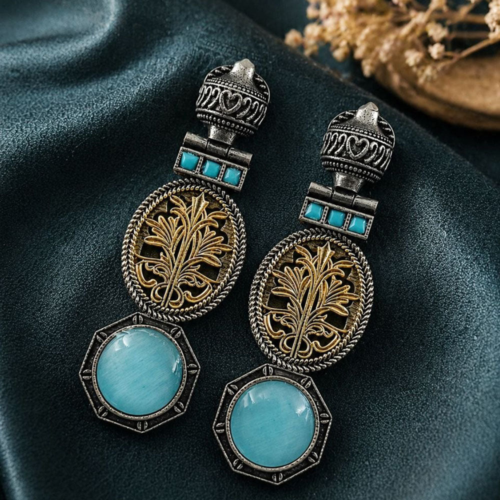 Maharani Jewels 2 Tone Plated Classic Pota Stone Dangler Earrings