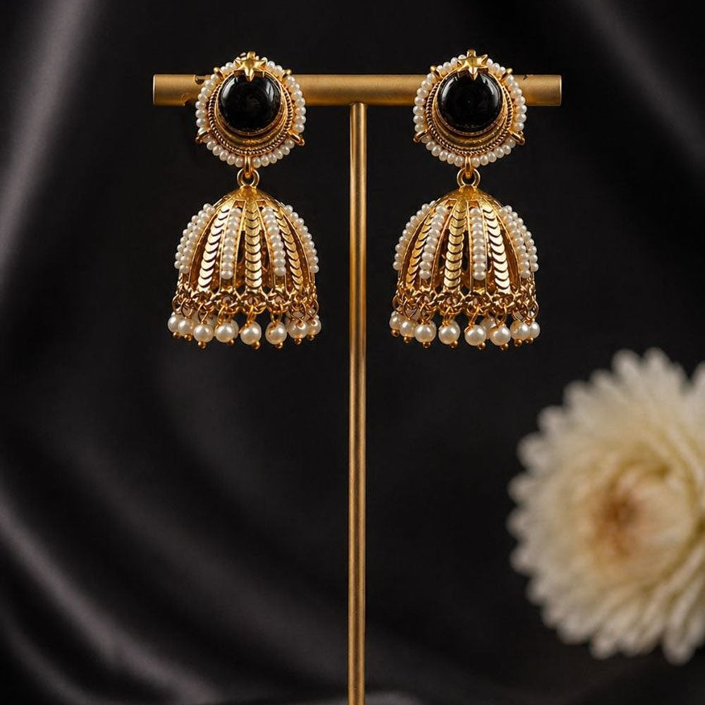 Maharani Jewels Timeless Pota Stone And Pearl Jhumki Earrings