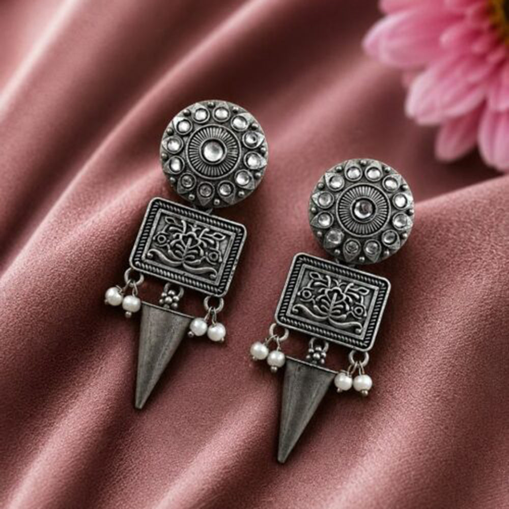 Maharani Jewels Oxidised Plated Elegant Pearl Hanging Earrings