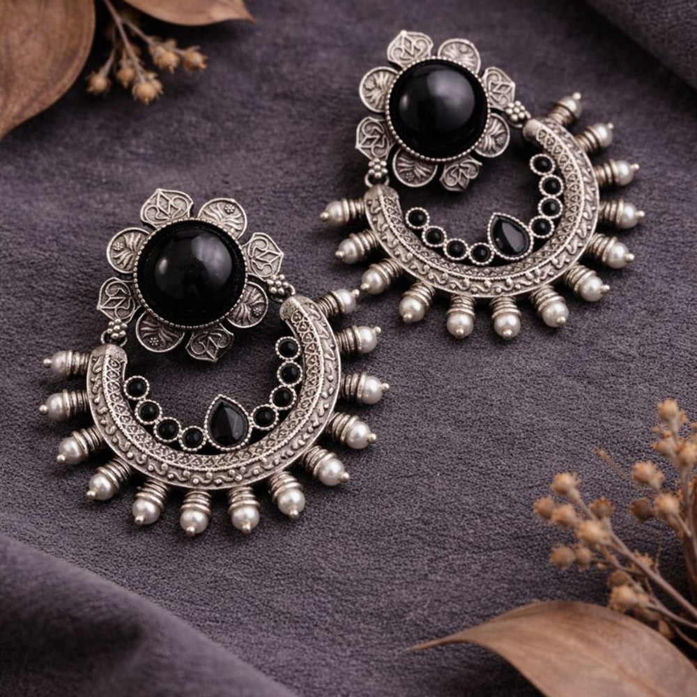 Maharani Jewels Oxidised Plated Elegant Pearl Hanging Earrings