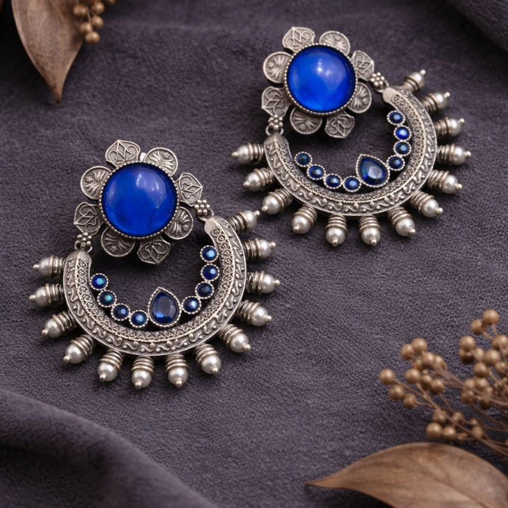 Maharani Jewels Oxidised Plated Elegant Pearl Hanging Earrings