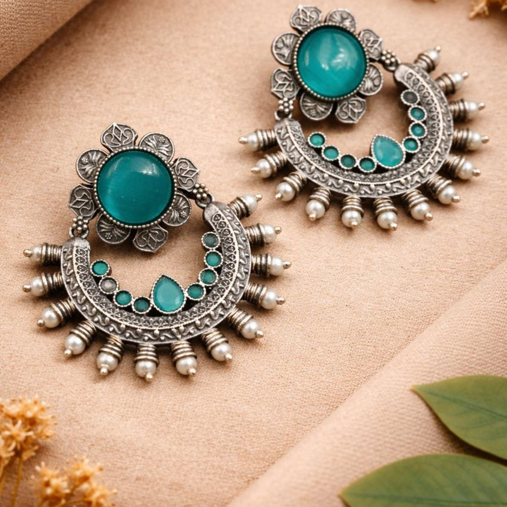 Maharani Jewels Oxidised Plated Elegant Pearl Hanging Earrings