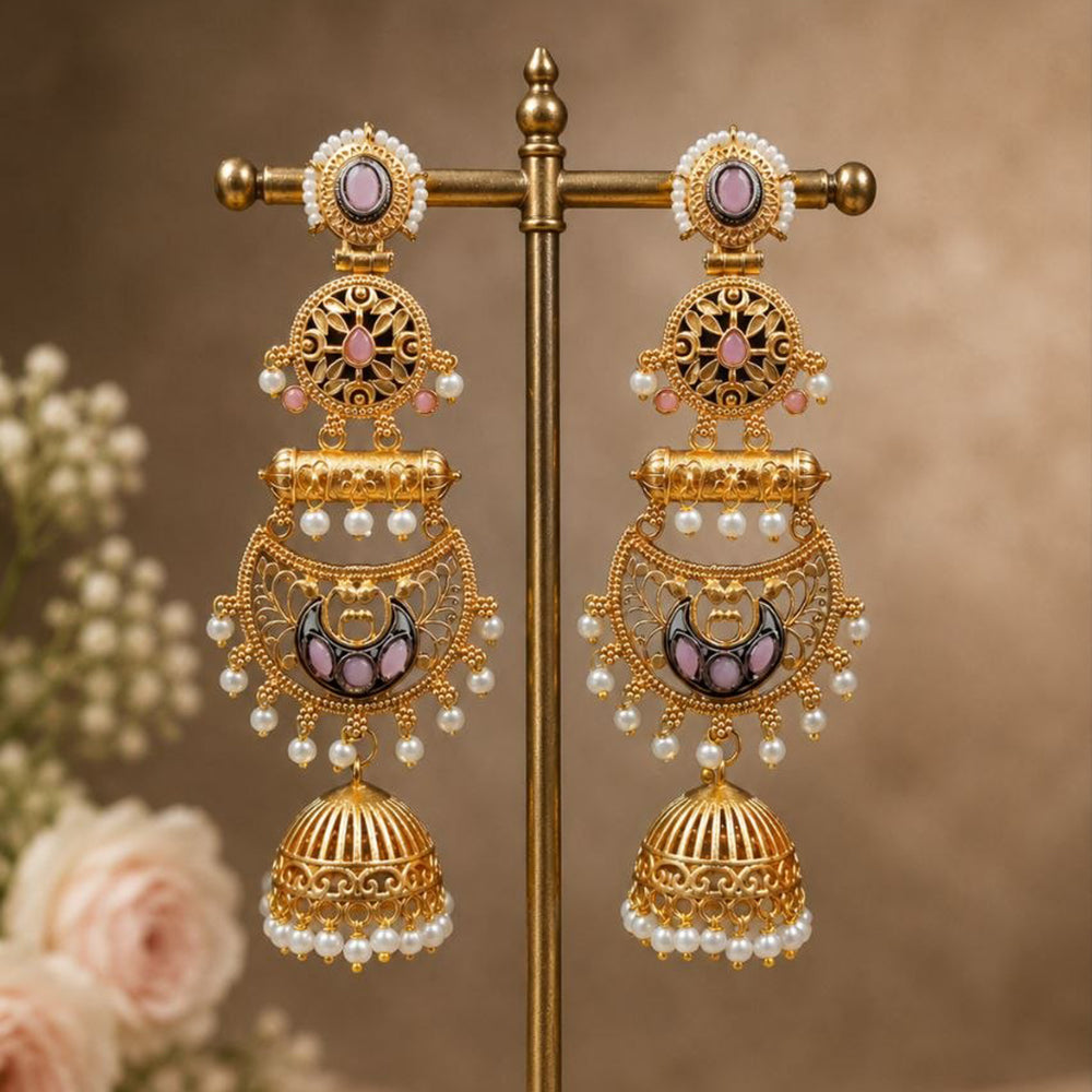 Maharani Jewels Ethnic Pearl And Pota Stone Jhumki Earrings