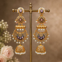 Maharani Jewels Ethnic Pearl And Pota Stone Jhumki Earrings