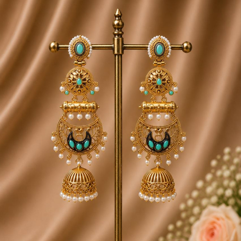 Maharani Jewels Ethnic Pearl And Pota Stone Jhumki Earrings