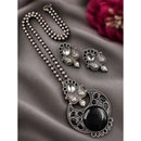 Maharani Jewels Oxidised Plated Pota Stone Long Necklace Set