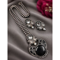 Maharani Jewels Oxidised Plated Pota Stone Long Necklace Set