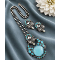 Maharani Jewels Oxidised Plated Pota Stone Long Necklace Set