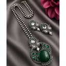 Maharani Jewels Oxidised Plated Pota Stone Long Necklace Set