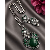 Maharani Jewels Oxidised Plated Pota Stone Long Necklace Set