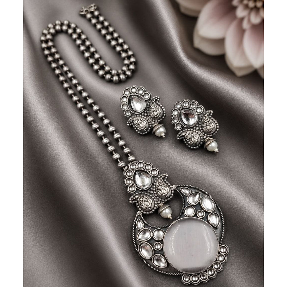 Maharani Jewels Oxidised Plated Pota Stone Long Necklace Set