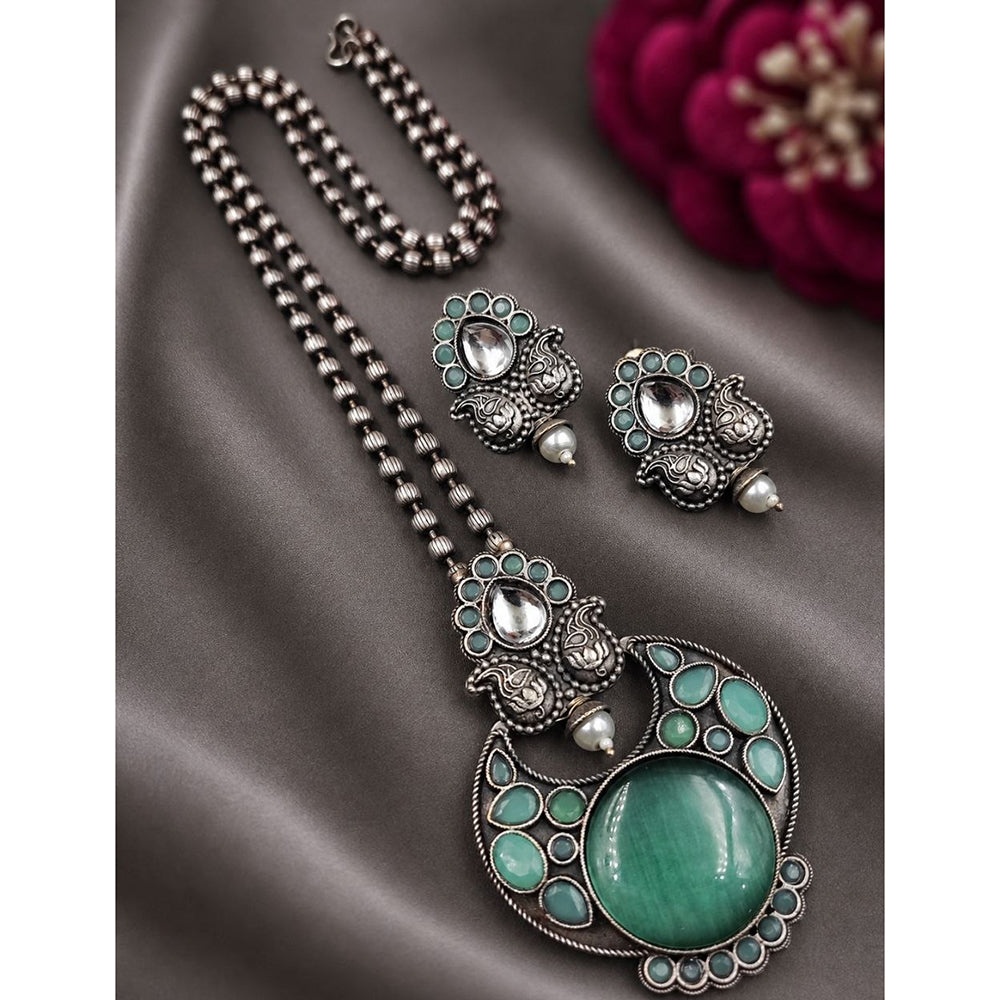 Maharani Jewels Oxidised Plated Pota Stone Long Necklace Set