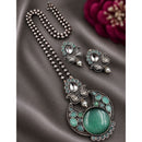 Maharani Jewels Oxidised Plated Pota Stone Long Necklace Set
